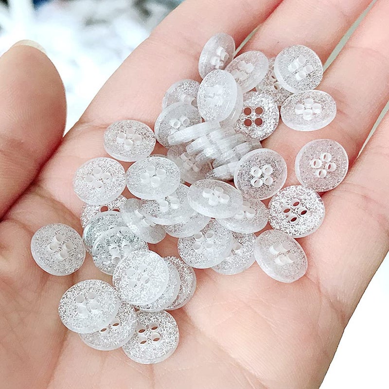 vingol 50 PCS 4-Hole Buttons Glitter Craft & Sewing Buttons Resin Round Retro Buttons for Clothes Decoration (Transparent 11.5mm) - Image 4